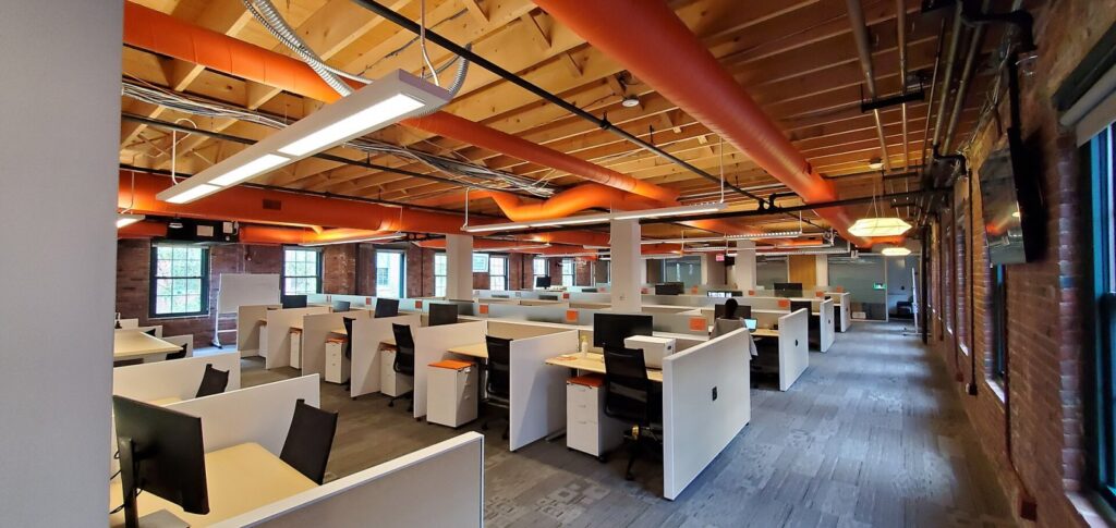 Interior view of HubSpot's office space at its Cambridge HQ.