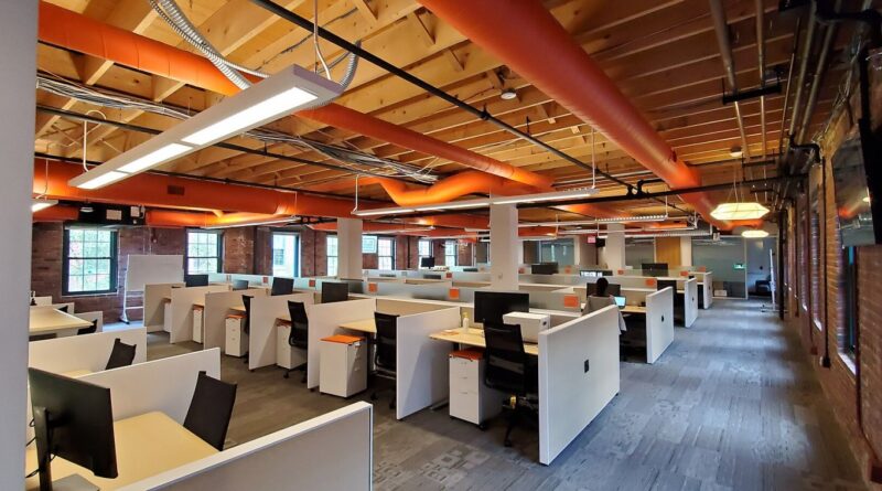 Interior view of HubSpot's office space at its Cambridge HQ.
