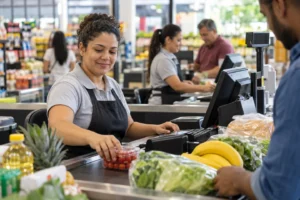 Imagem ilustrativa: operadores de caixa no supermercado