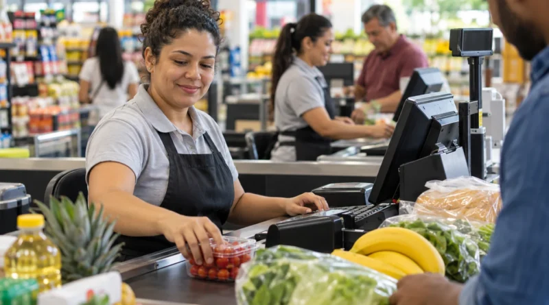 Imagem ilustrativa: operadores de caixa no supermercado